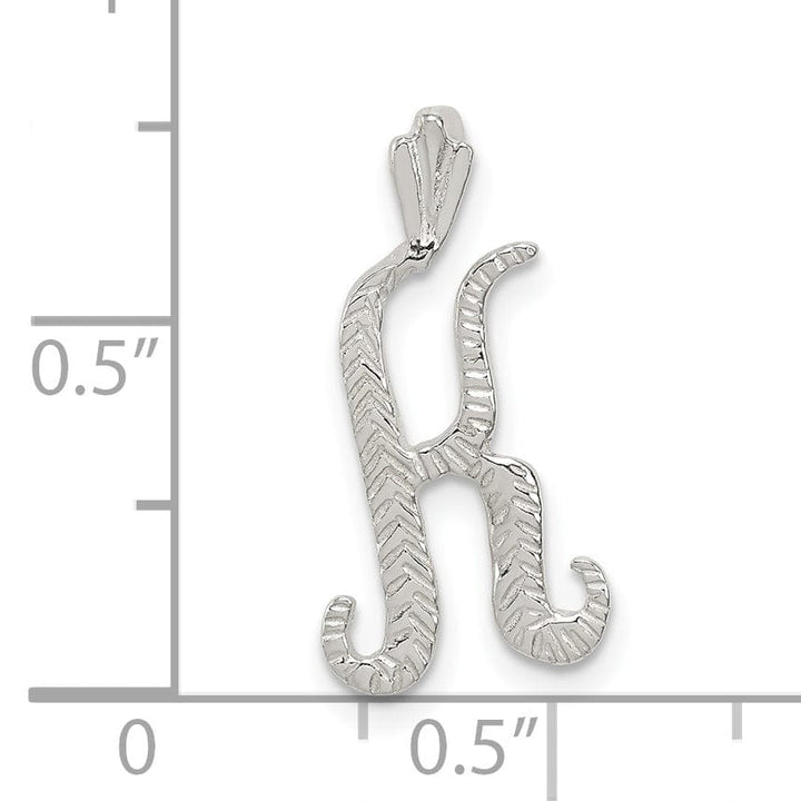 Silver Polished Textured Letter K Charm Pendant