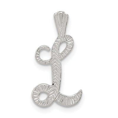 Silver Polished Textured Letter L Charm Pendant