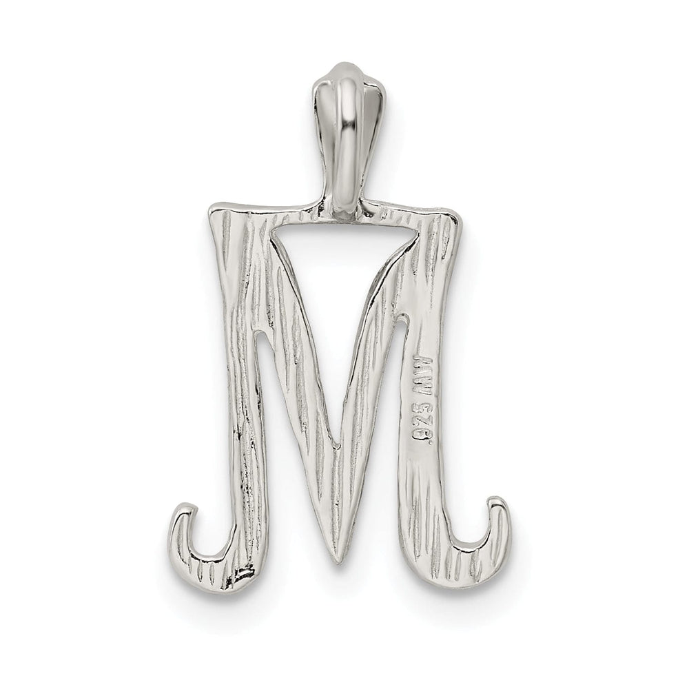 Silver Polished Textured Letter M Charm Pendant