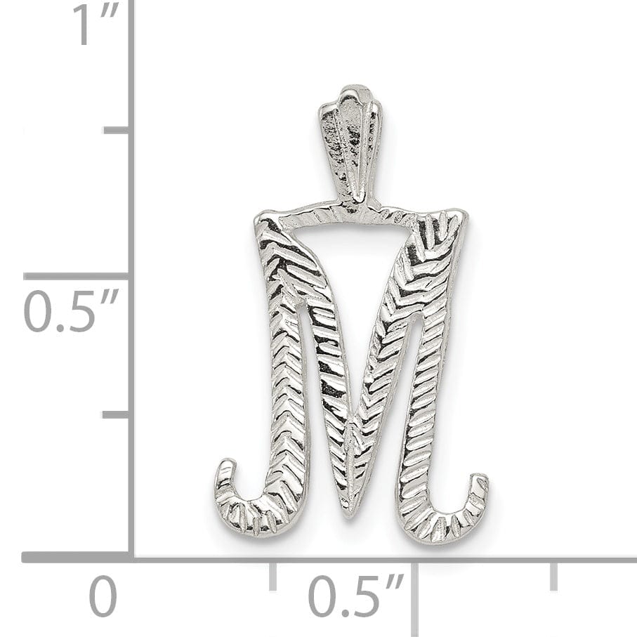 Silver Polished Textured Letter M Charm Pendant