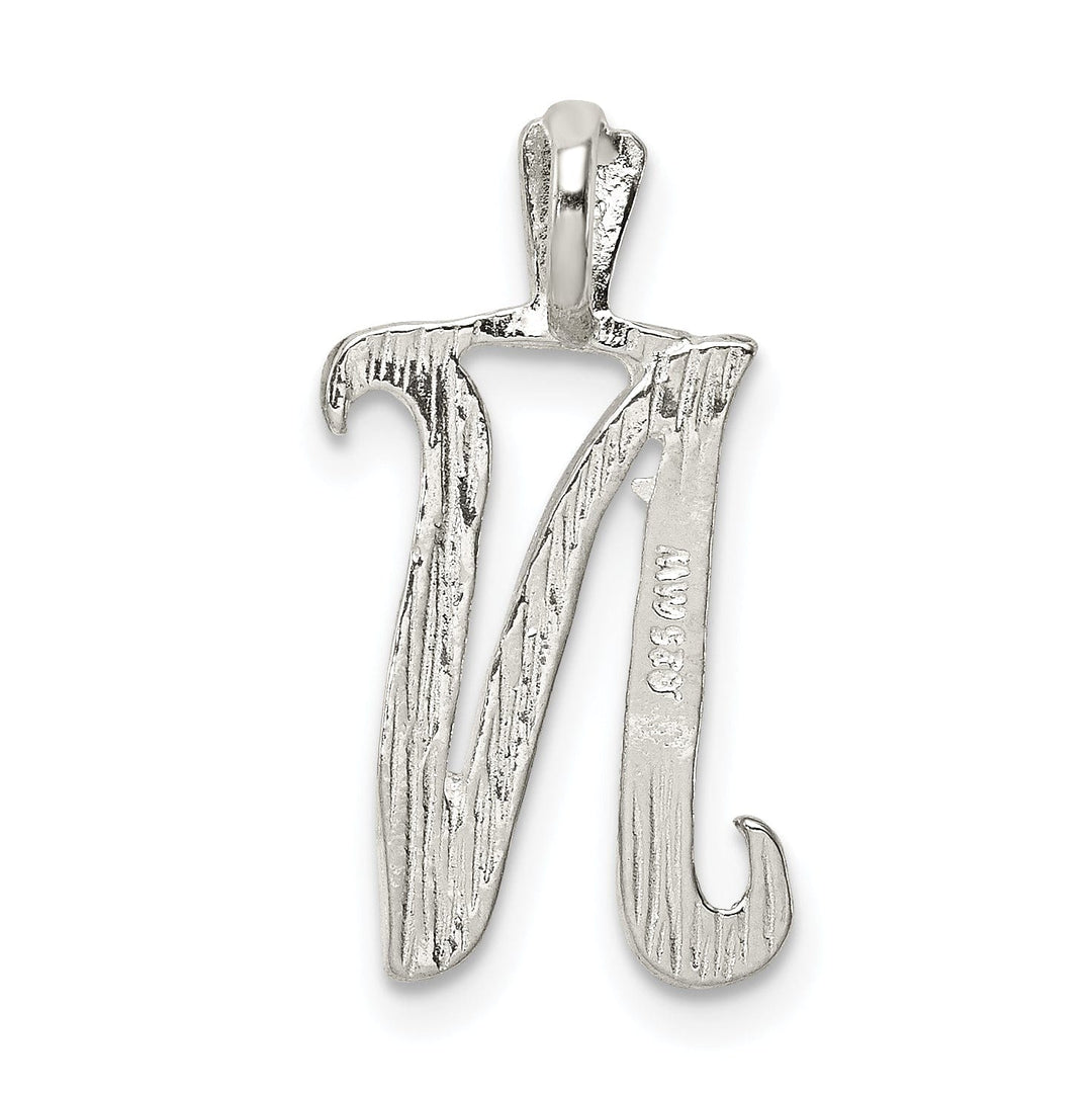 Silver Polished Textured Letter N Charm Pendant