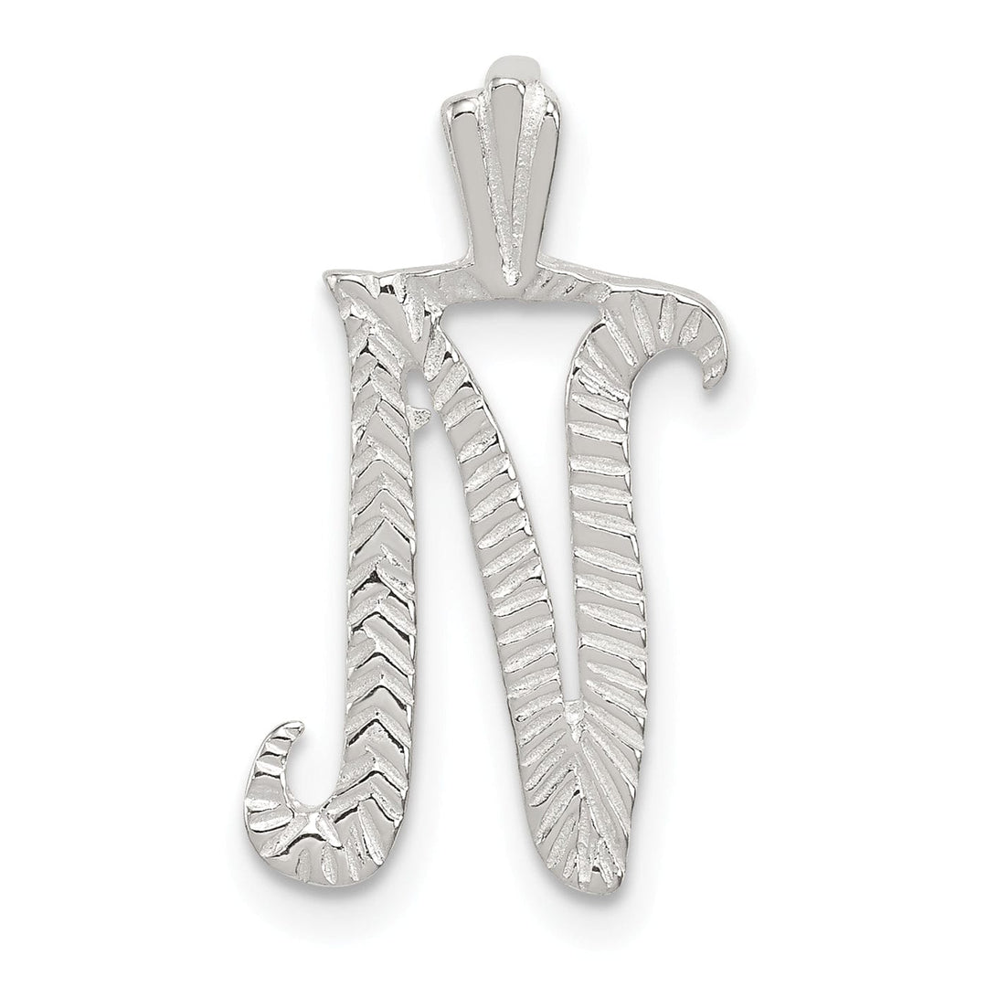 Silver Polished Textured Letter N Charm Pendant