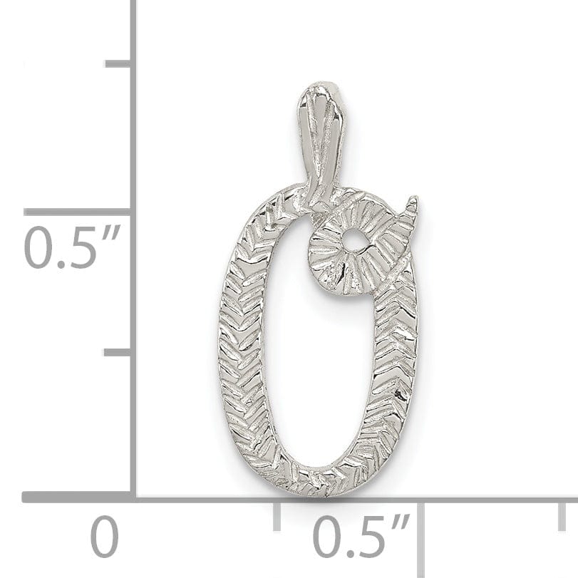 Silver Polished Textured Letter O Charm Pendant