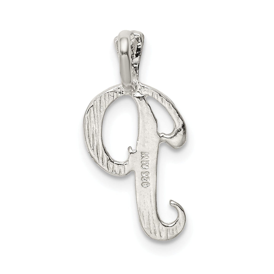 Silver Polished Textured Letter P Charm Pendant