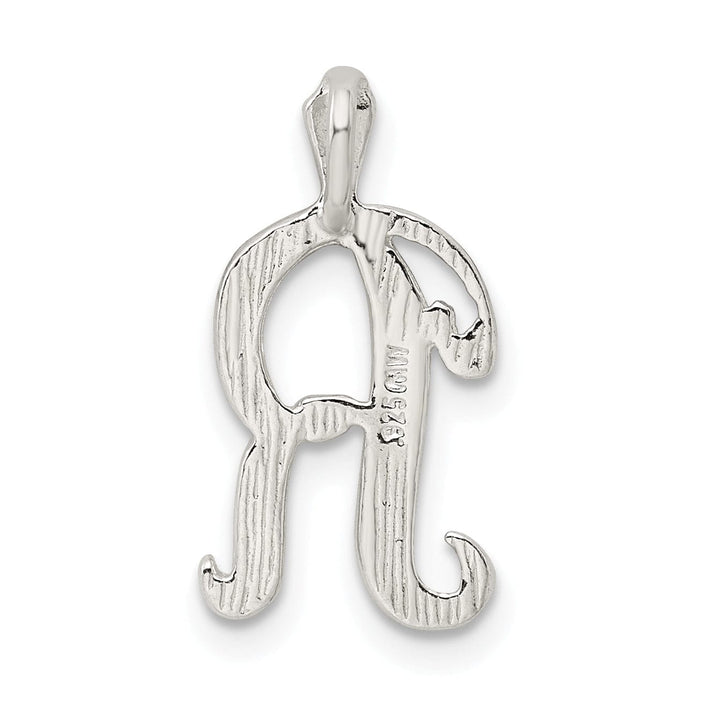 Silver Polished Textured Letter R Charm Pendant