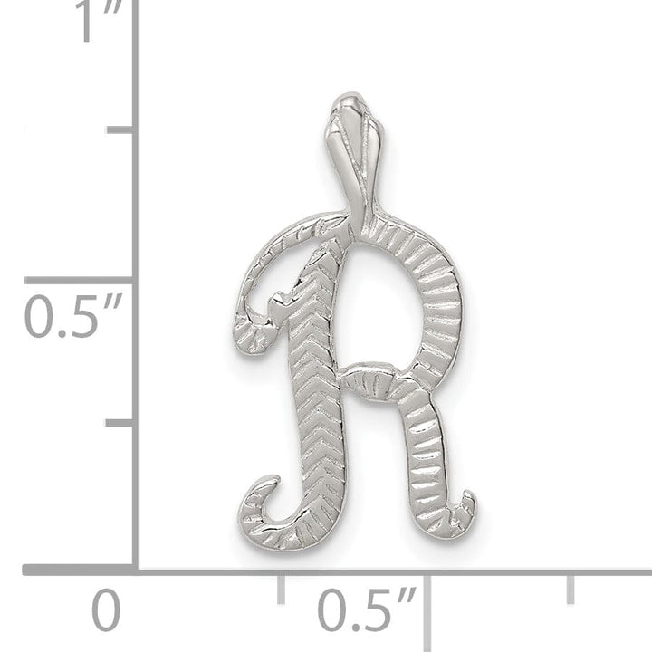 Silver Polished Textured Letter R Charm Pendant