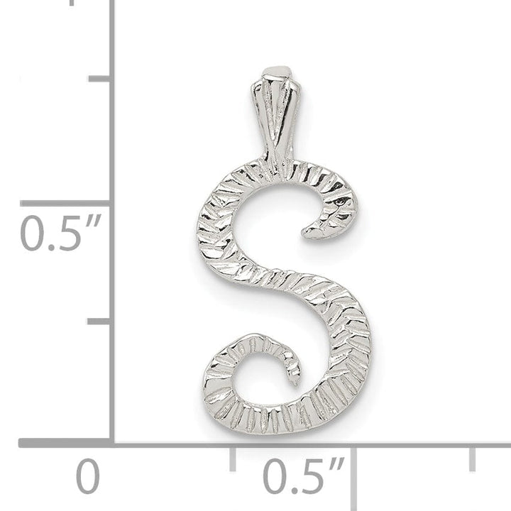 Silver Polished Textured Letter S Charm Pendant