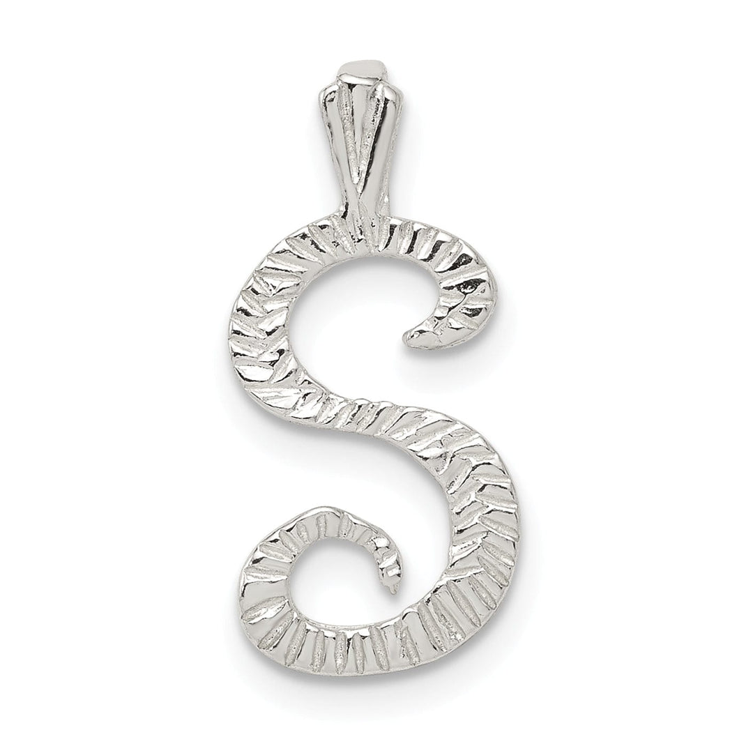 Silver Polished Textured Letter S Charm Pendant