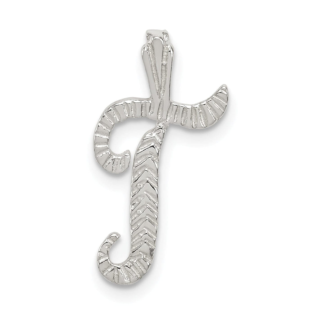 Silver Polished Textured Letter T Charm Pendant