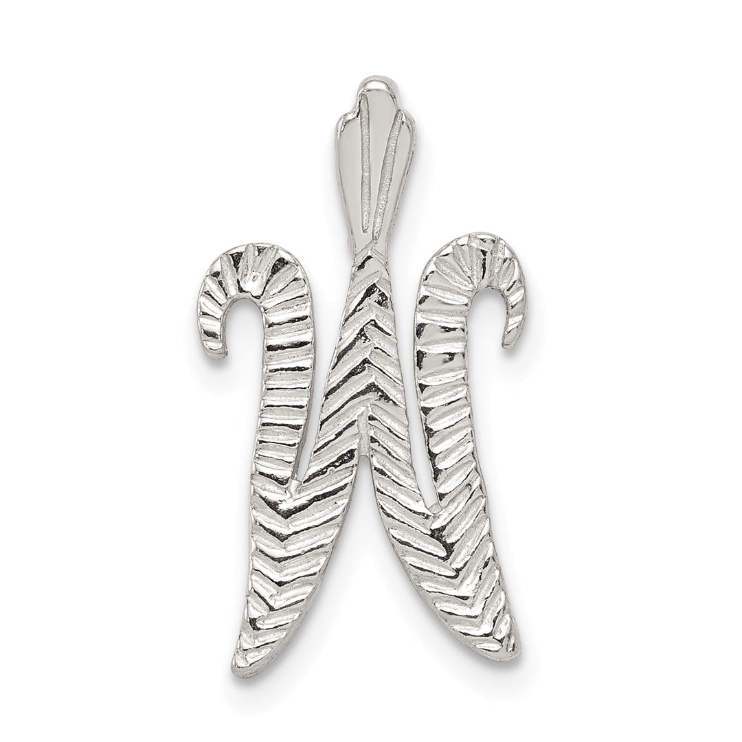 Silver Polished Textured Letter W Charm Pendant