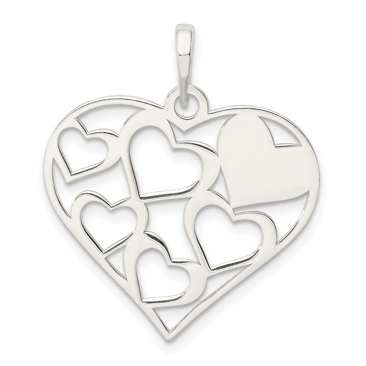 Sterling Silver Mom with Cut Out Hearts Pendant