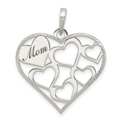 Sterling Silver Mom with Cut Out Hearts Pendant at $ 20.85 only from Jewelryshopping.com