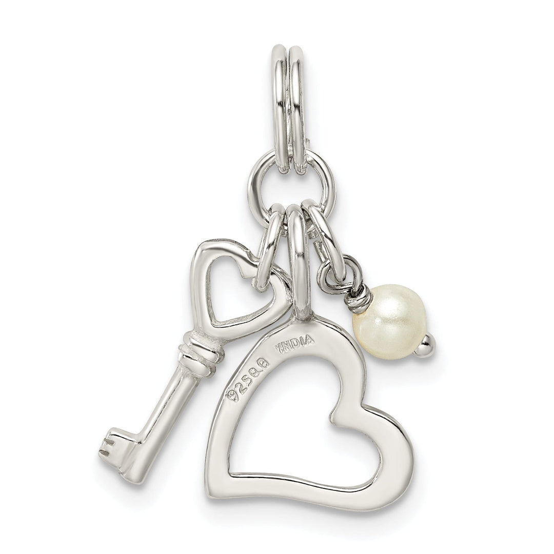 Silver Key and Heart with Synthetic Pearl Charm