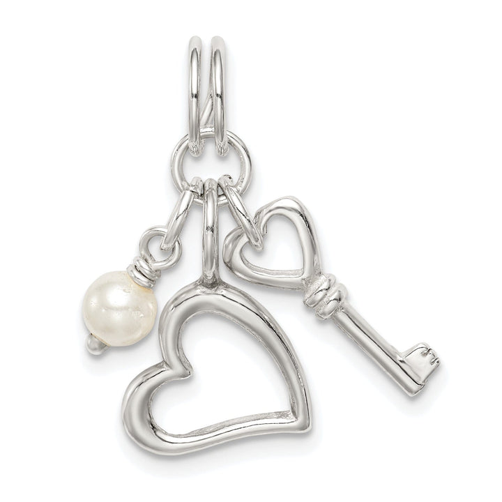 Silver Key and Heart with Synthetic Pearl Charm