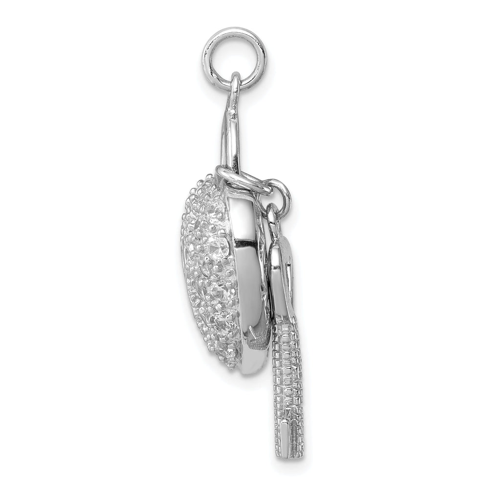 Silver Polished C.Z Heart and Key Charm Pendant