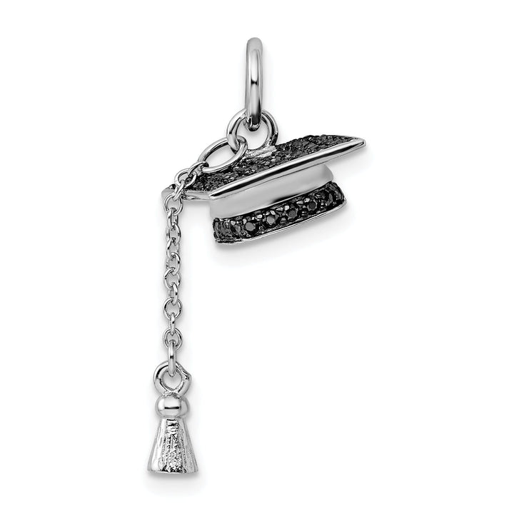 Sterling Silver Graduation Cap Black CZ Pendant