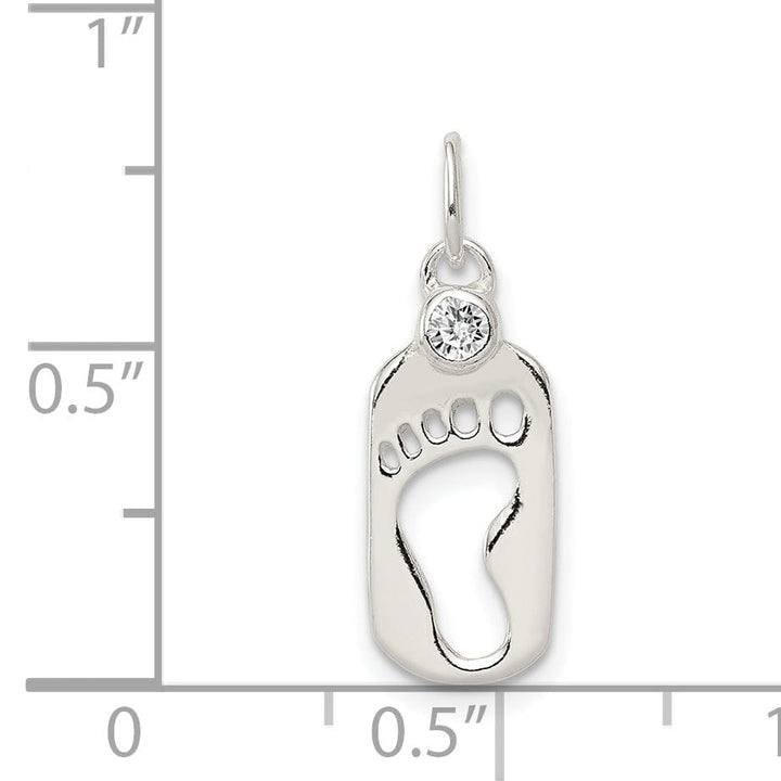 Sterling Silver Polished Footprint C.Z Charm