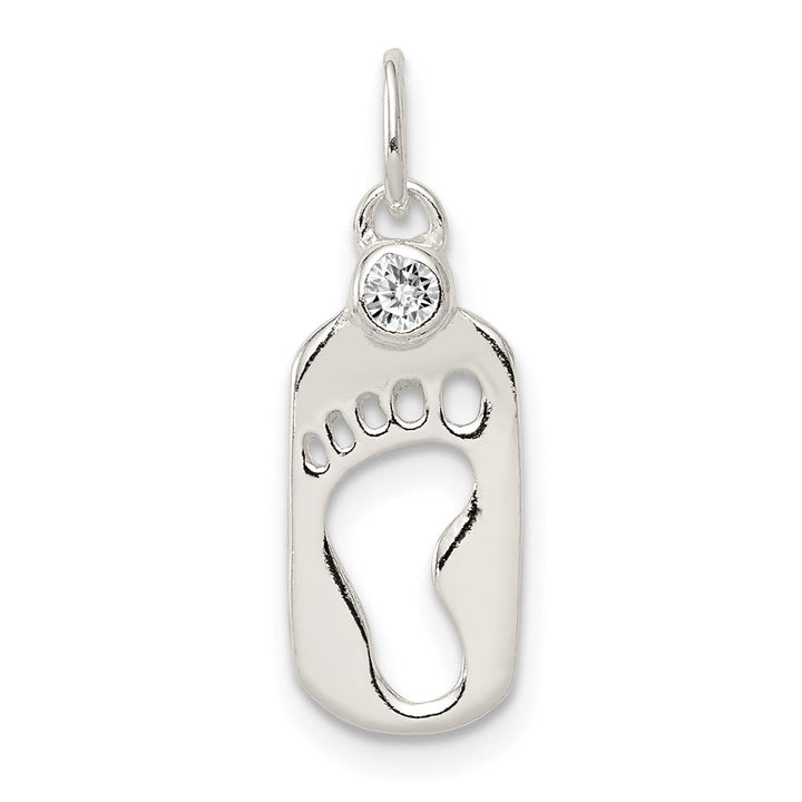 Sterling Silver Polished Footprint C.Z Charm