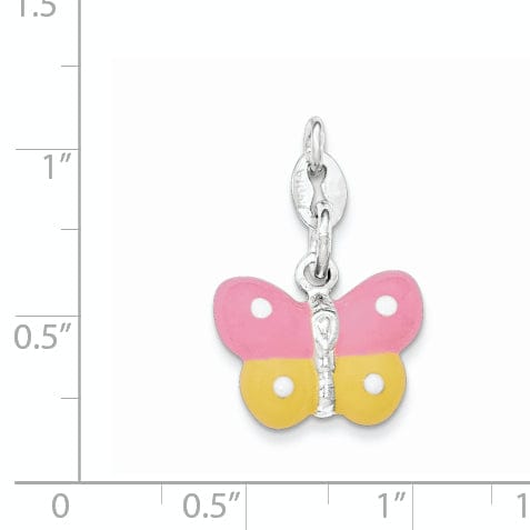 Sterling Silver Polished Enamel Butterfly Charm