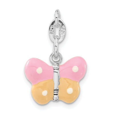 Sterling Silver Polished Enamel Butterfly Charm