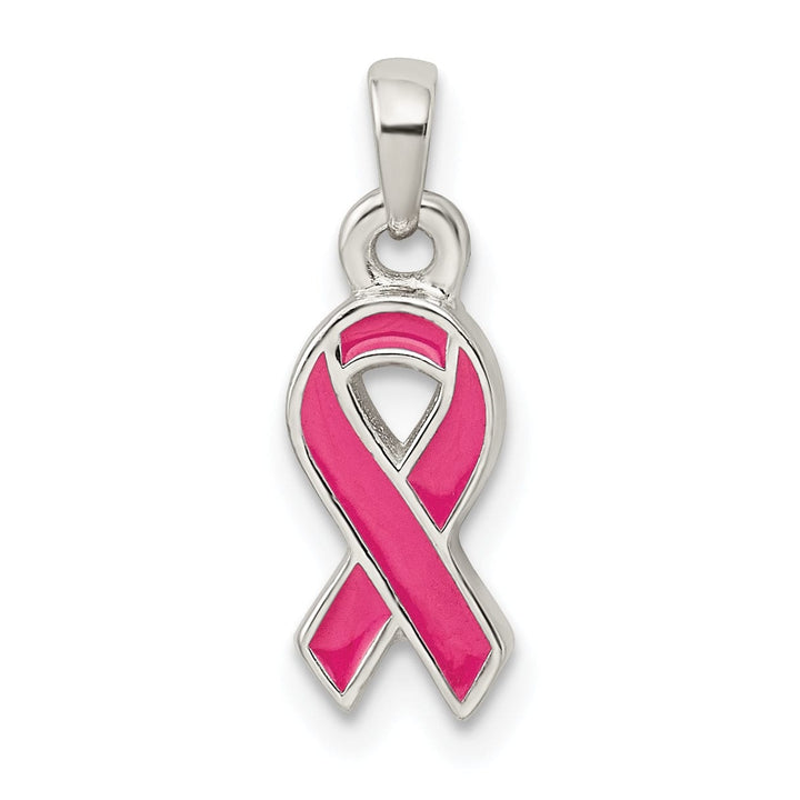 Silver Polished Pink Enameled Ribbon Charm