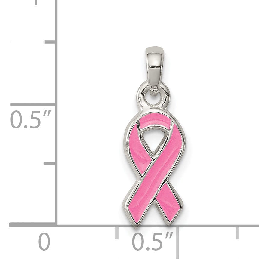 Silver Polished Pink Enameled Ribbon Charm
