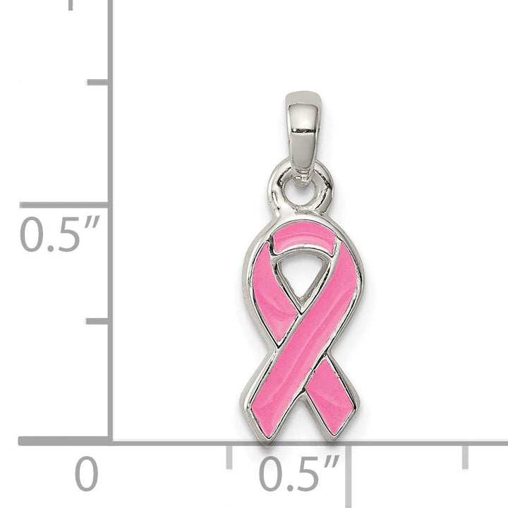Silver Polished Pink Enameled Ribbon Charm