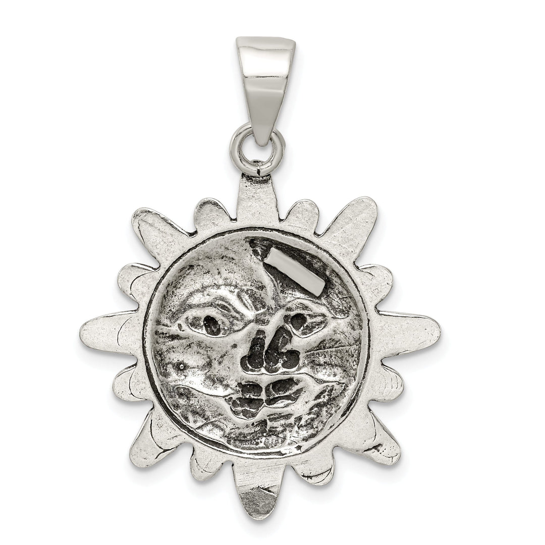 Silver Antiqued Finish Sun Half Moon Face Charm
