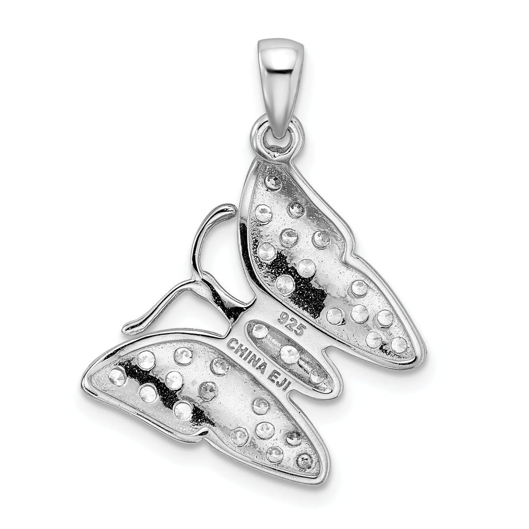 Silver Polished Cubic Zirconia Butterfly Charm