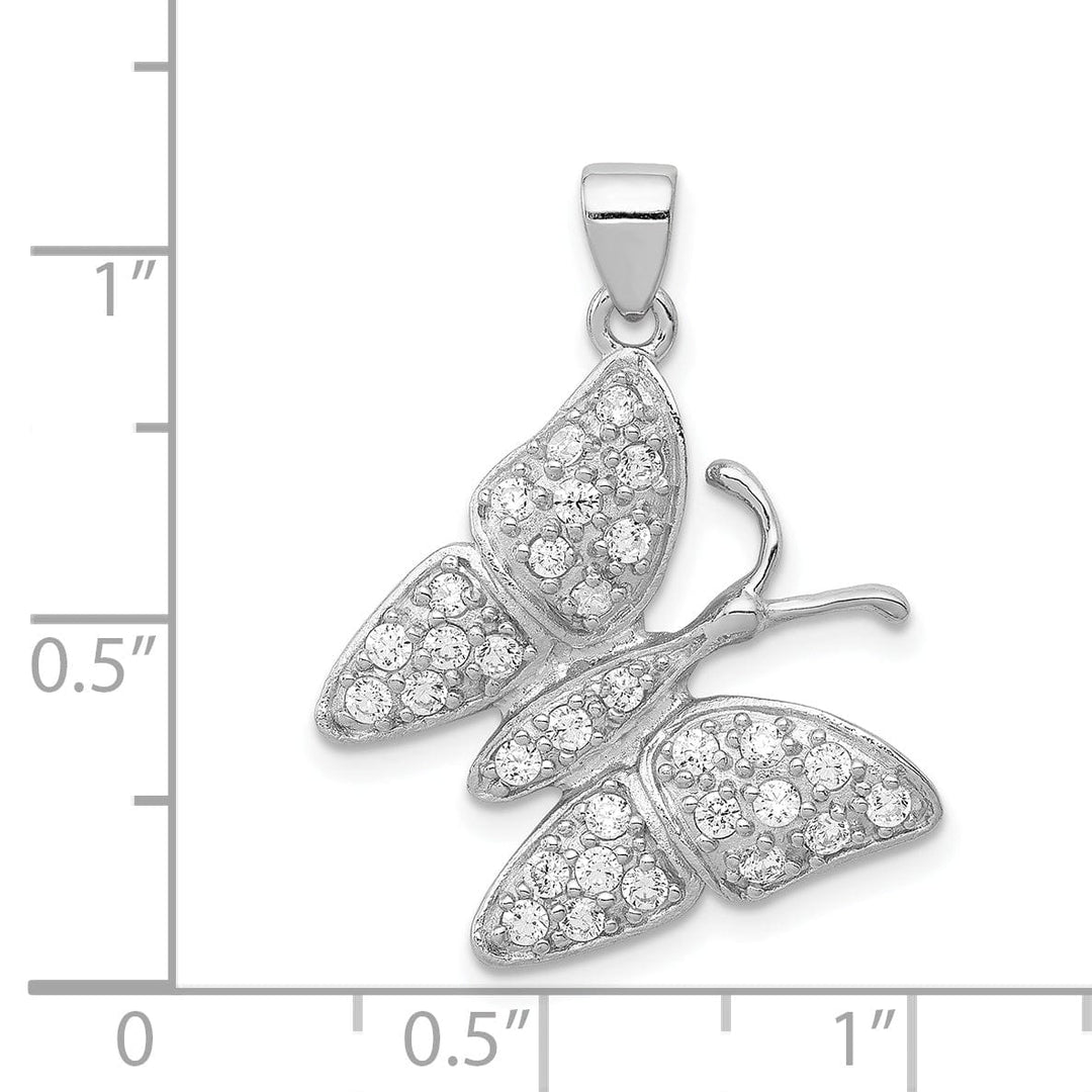 Silver Polished Cubic Zirconia Butterfly Charm