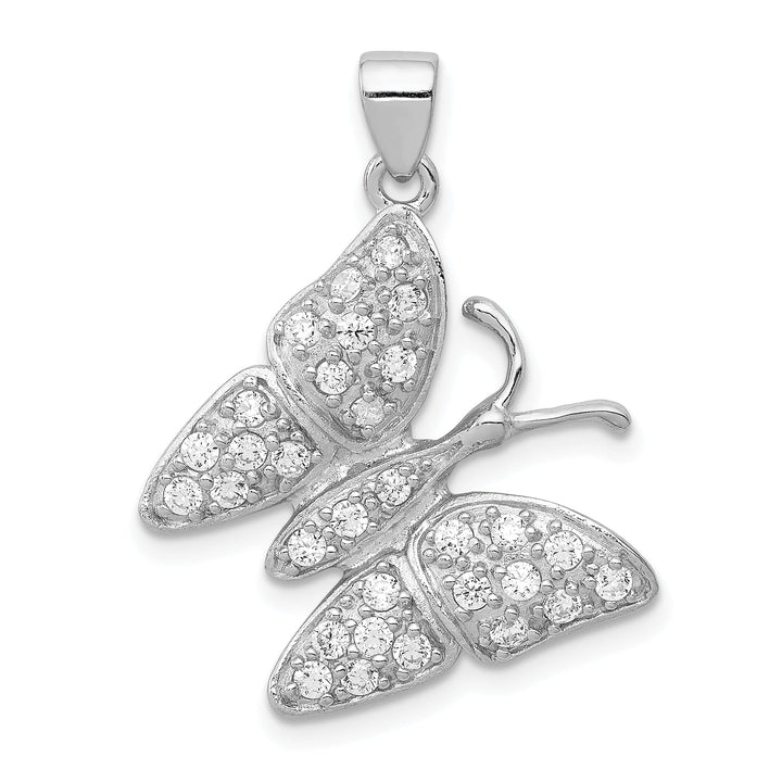 Silver Polished Cubic Zirconia Butterfly Charm