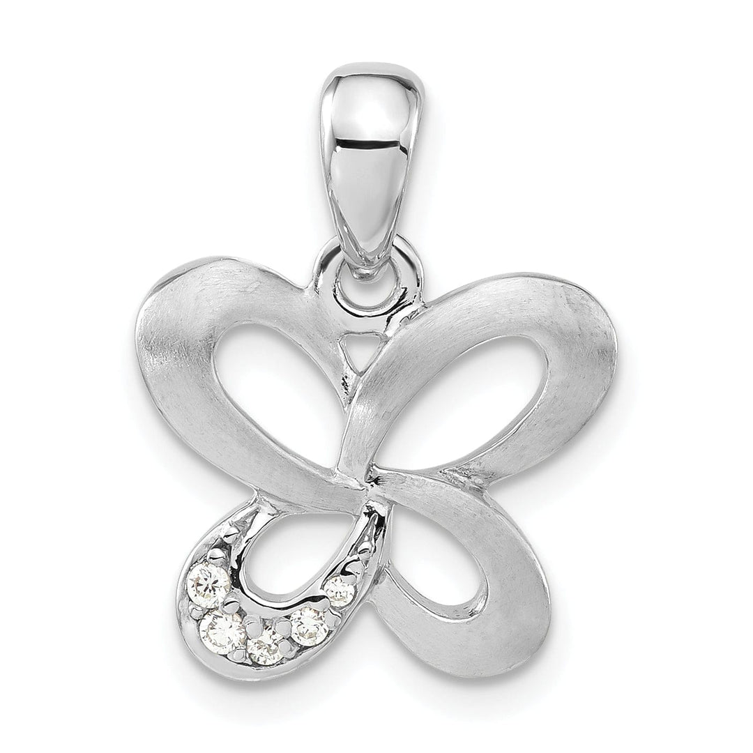 Silver Satin Cubic Zirconia Butterfly Pendant