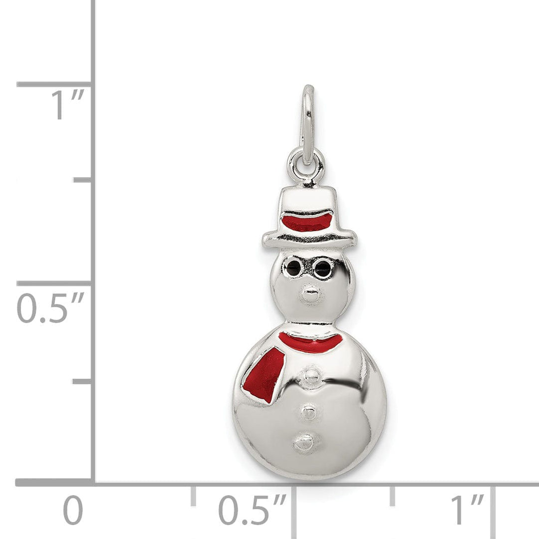 Sterling Silver Polished Enamel Snowman Pendant