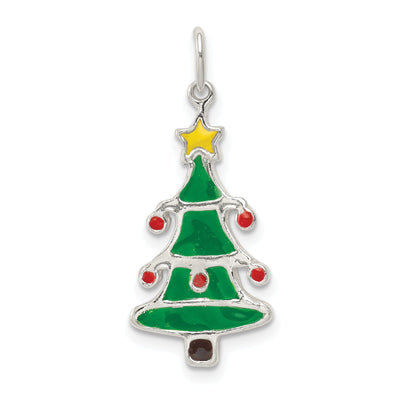 Silver Polished Enamel Christmas Tree Pendant at $ 7.9 only from Jewelryshopping.com
