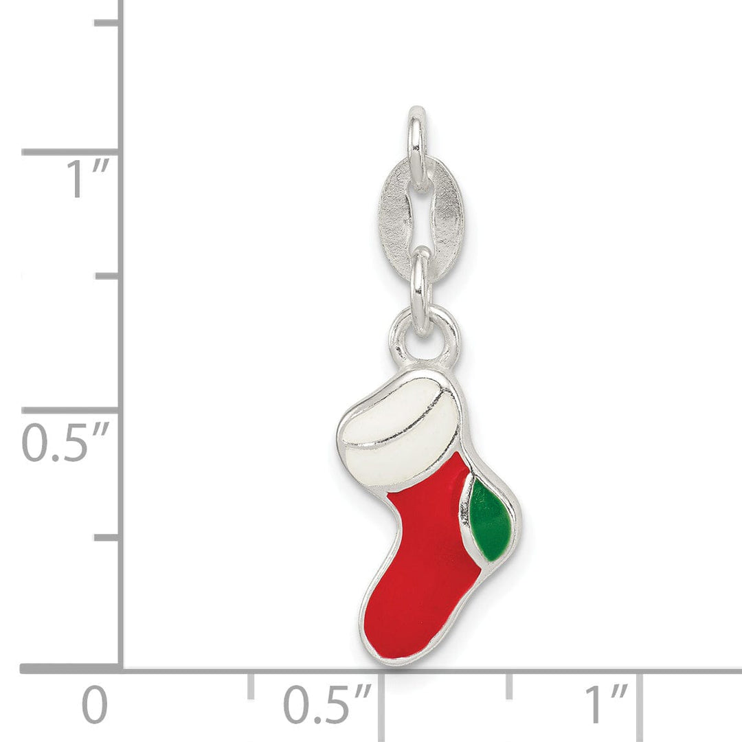 Silver Polish Enamel Christmas Stocking Pendant