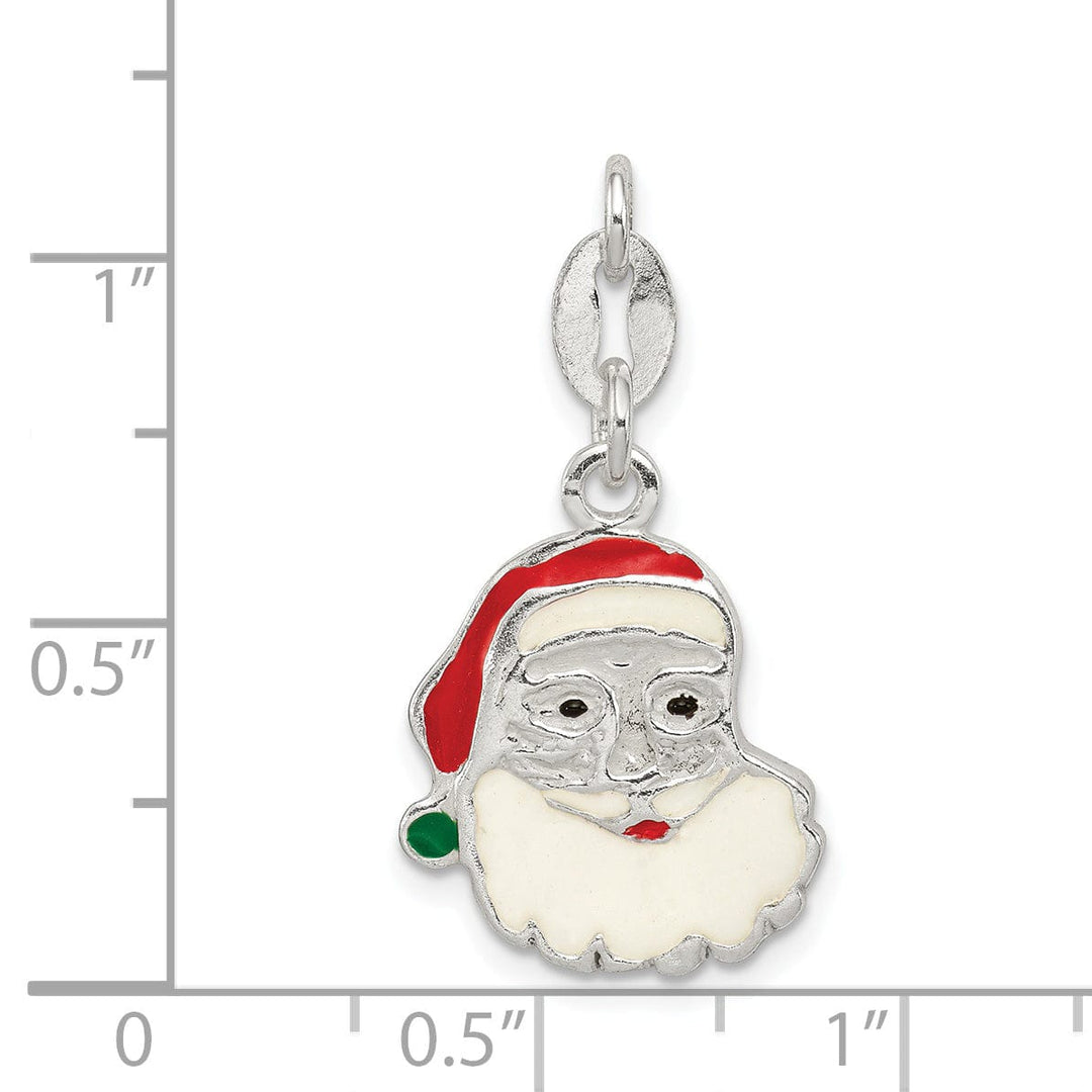 Sterling Silver Polished Enamel Santa Pendant