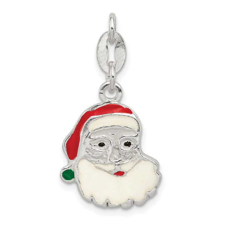 Sterling Silver Polished Enamel Santa Pendant