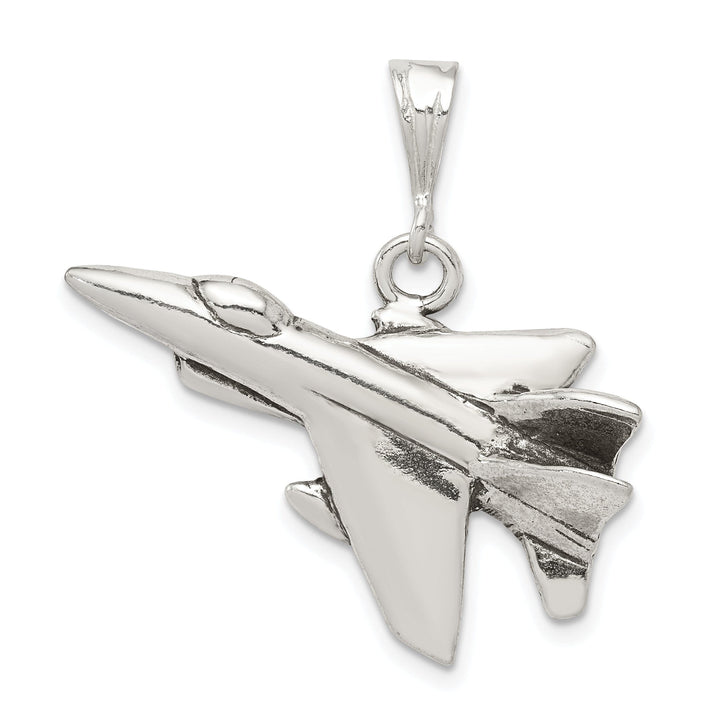 Silver Antiqued 3-D Angled Jet Fighter Charm