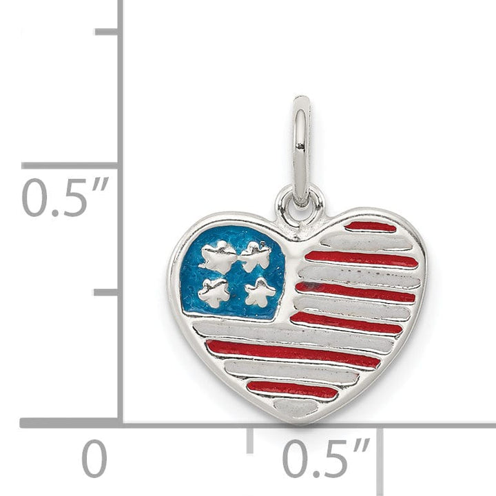 Silver Polish Enamel American Flag Heart Charm