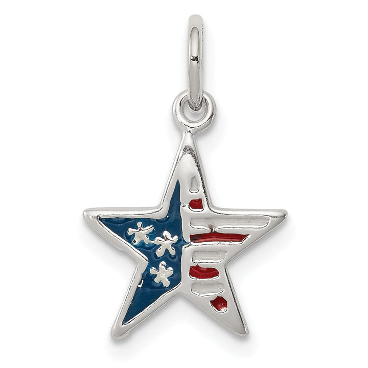 Silver Polished Enamel American Flag Star Charm