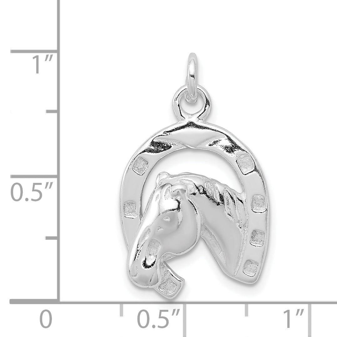 Silver Polish Finish Horse in Horse Shoe Charm