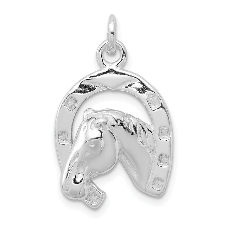 Silver Polish Finish Horse in Horse Shoe Charm