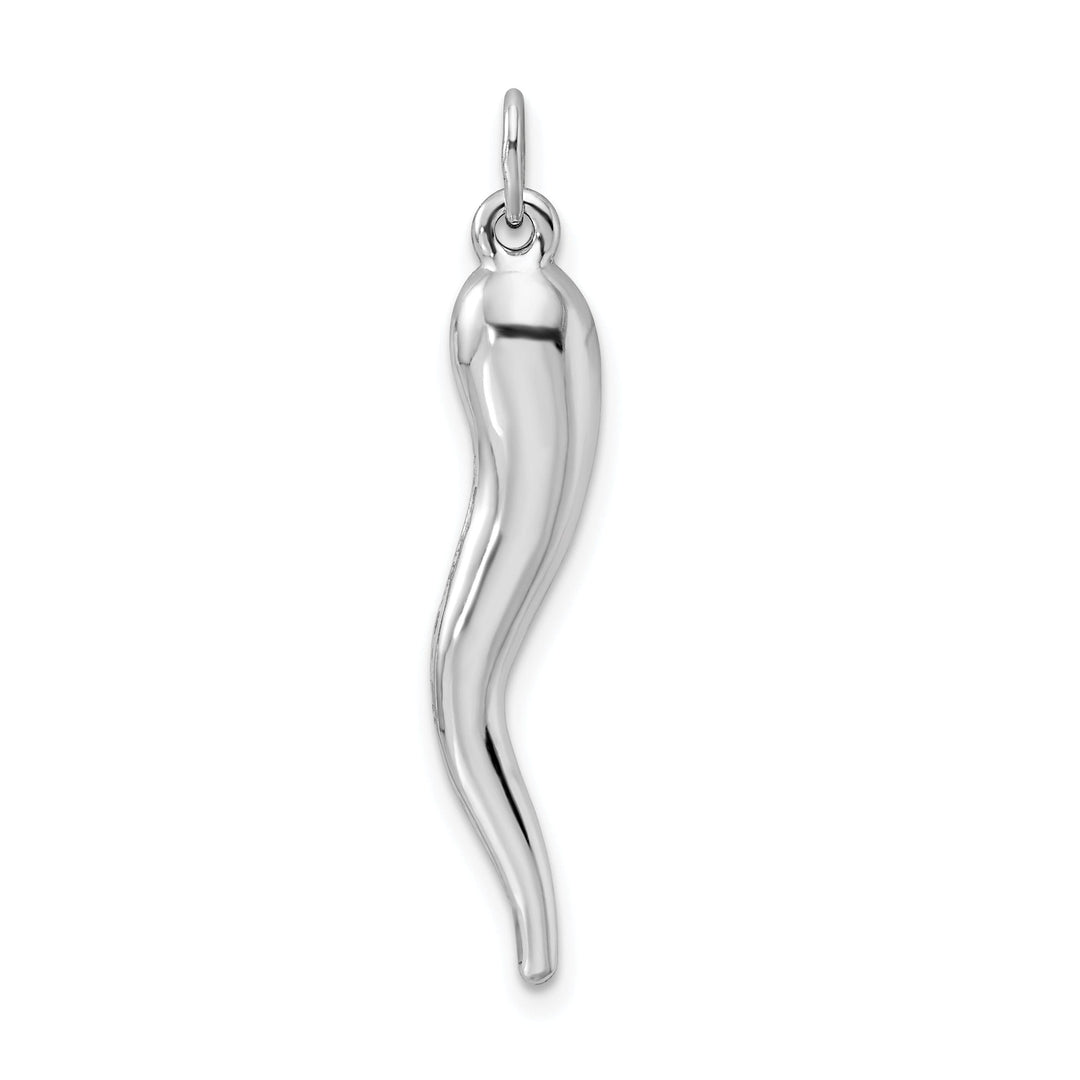 Silver Polished Finish 3-D Italian Horn Charm