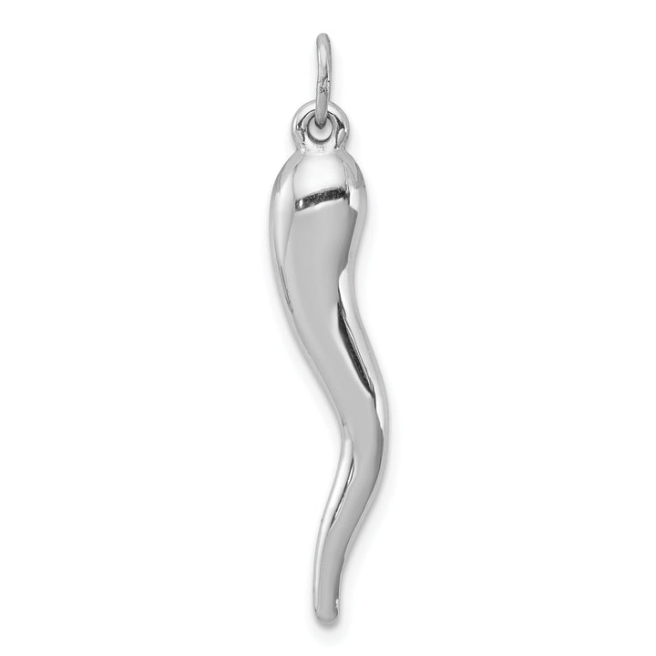 Silver Polished Finish 3-D Italian Horn Charm