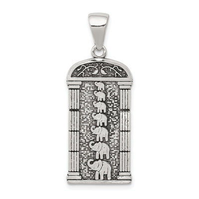Silver Polish Antiqued Stacked Elephants Charm