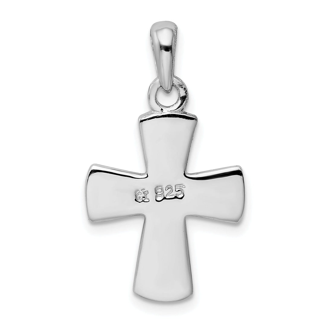 Sterling Silver Rhodium-plated White Lab Created Opal Cross Pendant