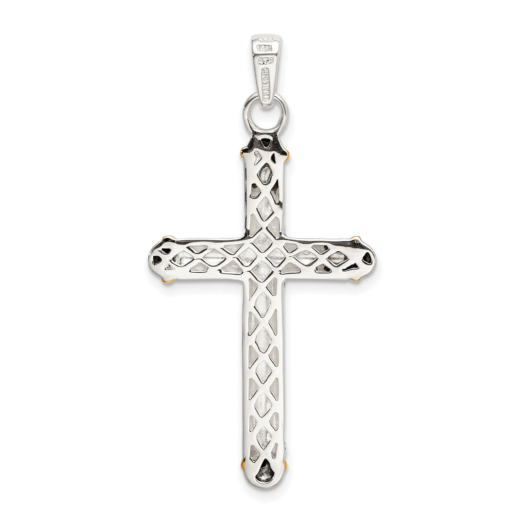 14k Two-tone Gold Topaz On Bail Antiqued Cross Pendant