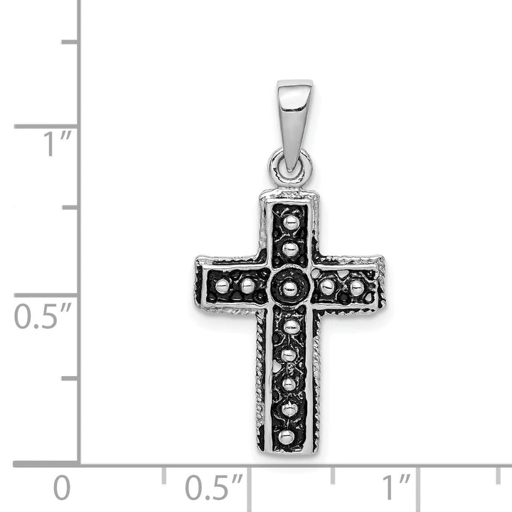 Sterling Silver Rhodium-plated and Antiqued Cross Pendant