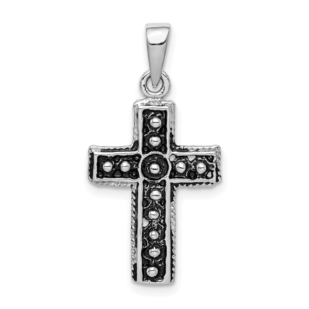 Sterling Silver Rhodium-plated and Antiqued Cross Pendant