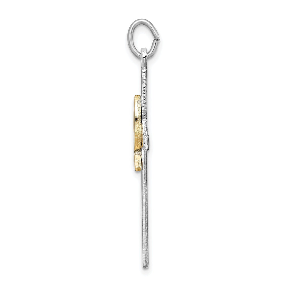 Sterling Silver Rhodium-plated and Gold Tone Cross Pendant